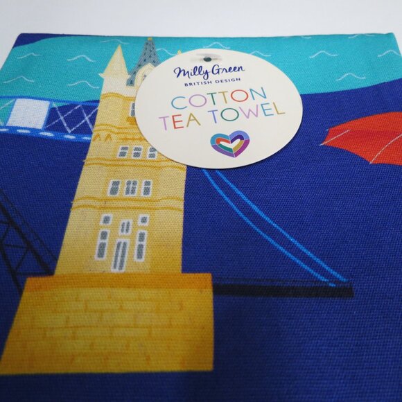 NEW London Tea Towel 100% Cotton LOVE LONDON design Milly Green - Picture 3 of 5